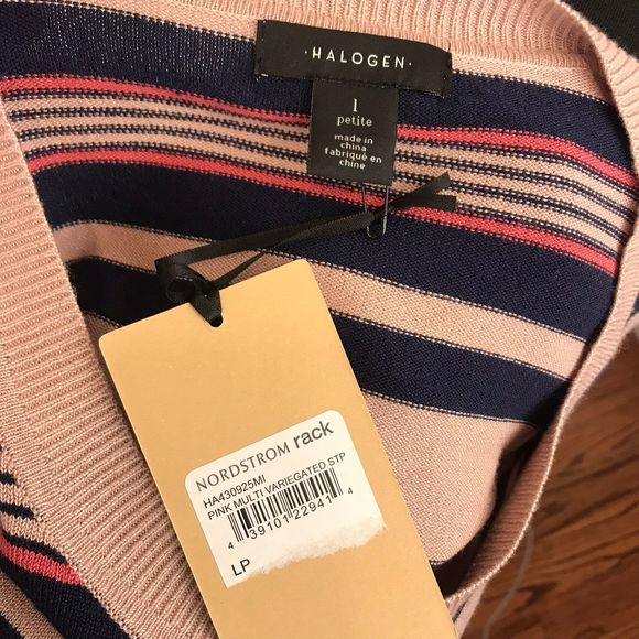 NWT Halogen Striped Crew Neck Cardigan Sweater LP - Picture 7 of 8